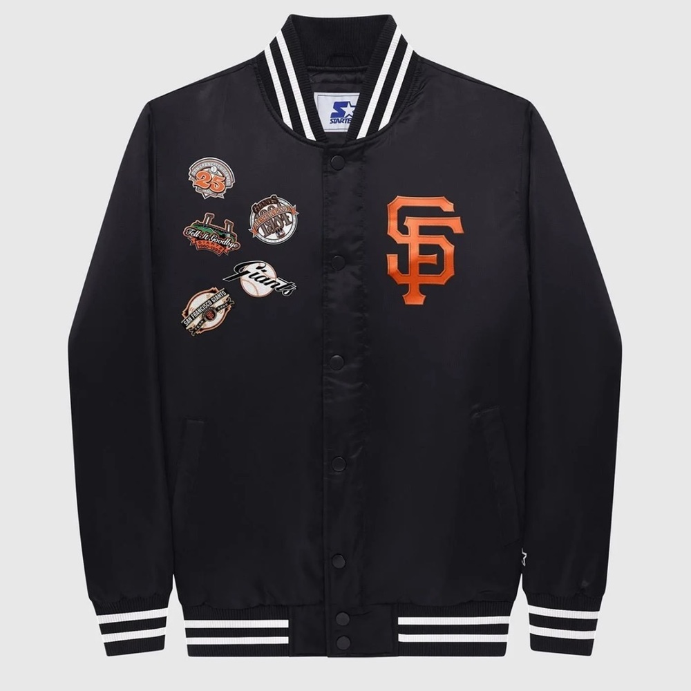 New SAN FRANCISCO GIANTS VARSITY SATIN FULL-SNAP JACKET